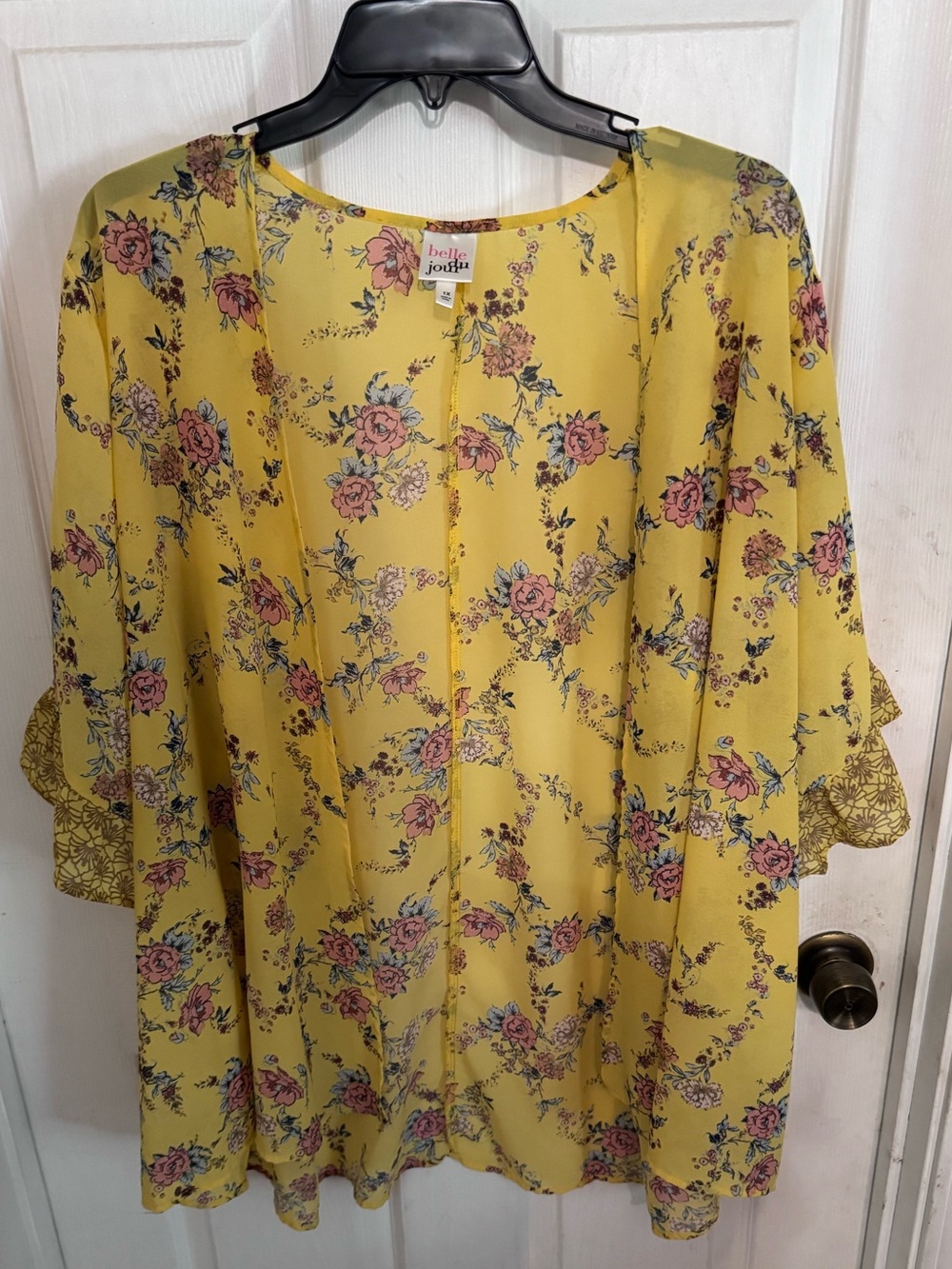 Belle Du Jour Yellow Floral Kimono Top with Pink & Blue Blooms
